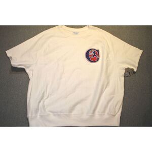 Vintage Champion Short Sleeve Crew Neck White Sweater - Blue/Red Stitched Logo -